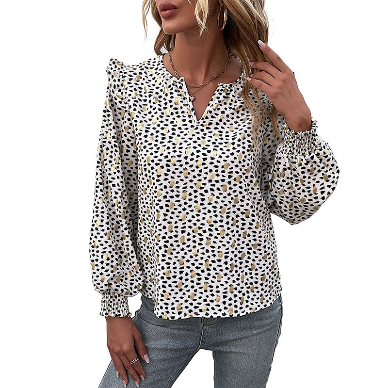 Damen Leichte Viskose-Optik Bluse mit V-Schlitz, Volumenärmeln & Smokbündchen Echoarchiv