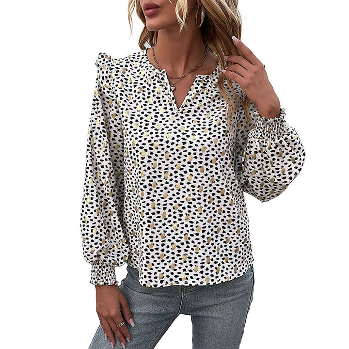 Damen Leichte Viskose-Optik Bluse mit V-Schlitz, Volumenärmeln & Smokbündchen Echoarchiv