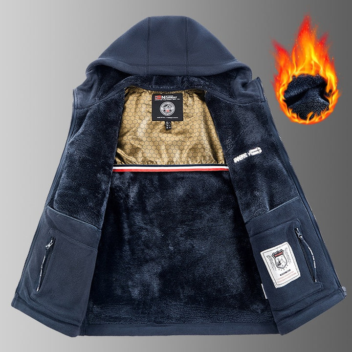 Herren Teddy-Fleece Kapuzenjacke mit wärmender Thermofütterung, Zwei-Wege-Reißverschluss & verdeckten Reißverschlusstaschen Echoarchiv