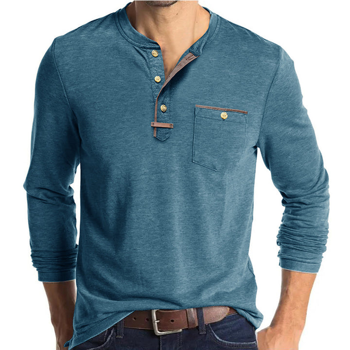 Herren Elegantes Langarm-Henley-Shirt mit kontrastierenden Details Echoarchiv