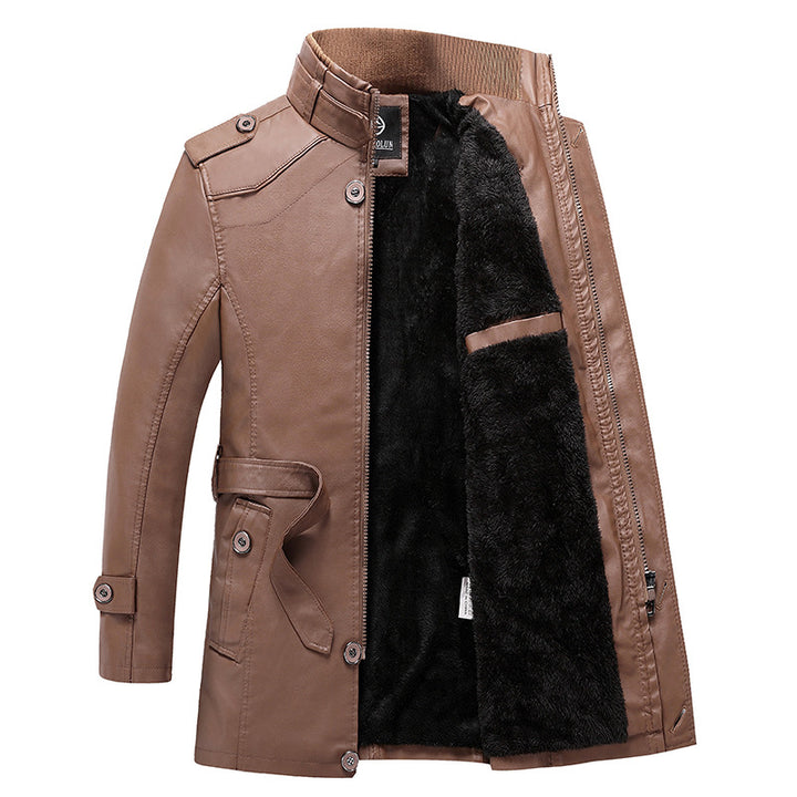 Herren Taillierter Leder-Trench mit Gürtel und Ziernähten Echoarchiv