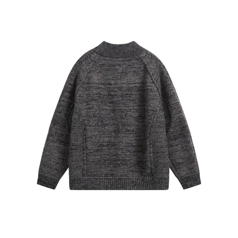 Unisex Grobstrick-Zipjacke mit hohem Stehkragen und Zwei-Wege-Reißverschluss Echoarchiv