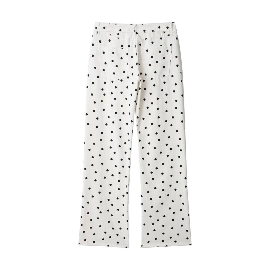Damen Jeanshose mit weitem Bein, hohem Bund und Polka‑Dot‑Print Echo Archiv