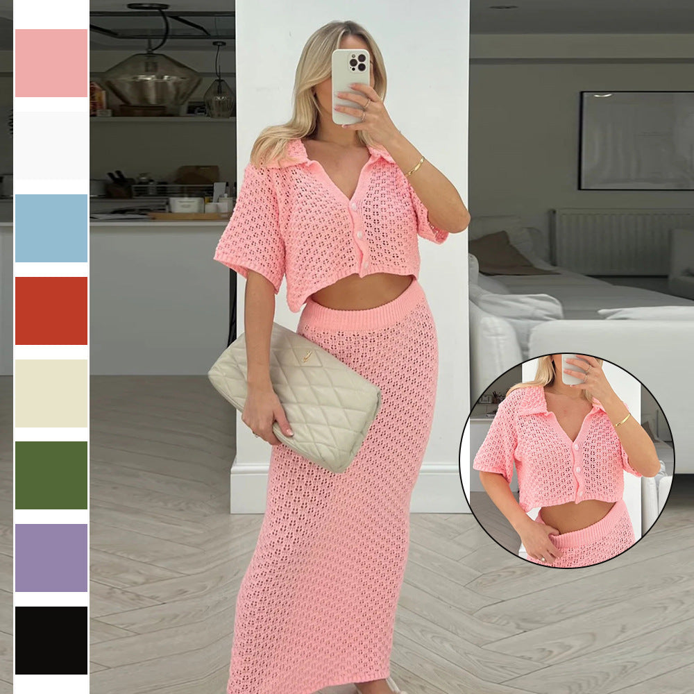 Damen lässiges Strick-Set mit cropped Jacke und Wickelrock Echo Archiv