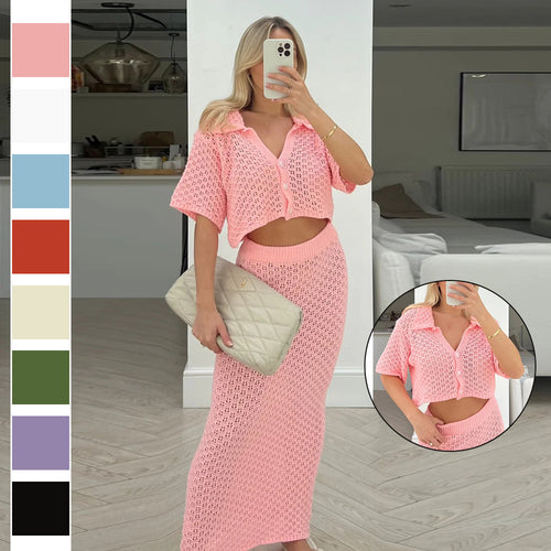 Damen lässiges Strick-Set mit cropped Jacke und Wickelrock Echo Archiv