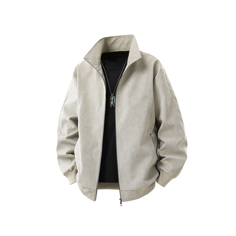 Herren Kunstleder-Blouson mit hohem Stehkragen und verdecktem Reißverschluss Echo Archiv