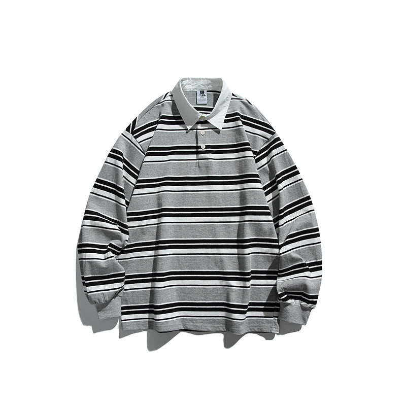 Unisex Oversize-Langarm-Rugbyshirt mit Kontrastkragen und markantem Streifenmuster Echo Archiv