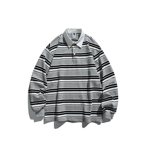Unisex Oversize-Langarm-Rugbyshirt mit Kontrastkragen und markantem Streifenmuster Echo Archiv