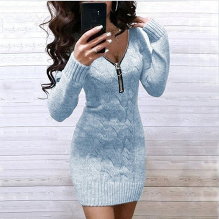 Damen Strickkleid mit Zipper und Kabelmuster Echoarchiv