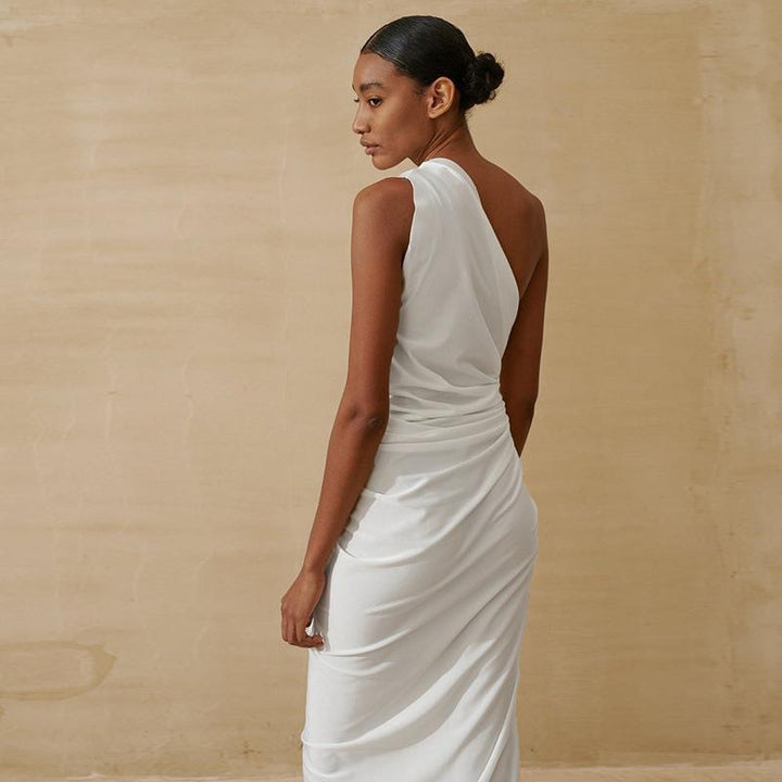 Damen Elegantes Wickelkleid mit schimmerndem Satin und hohem Schlitz Echo Archiv