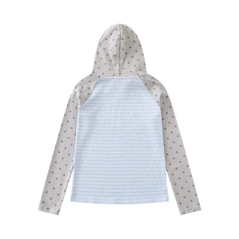 Damen Kapuzen-Langarmshirt im Raglanstil mit Sternärmeln und Noten-Print Echoarchiv