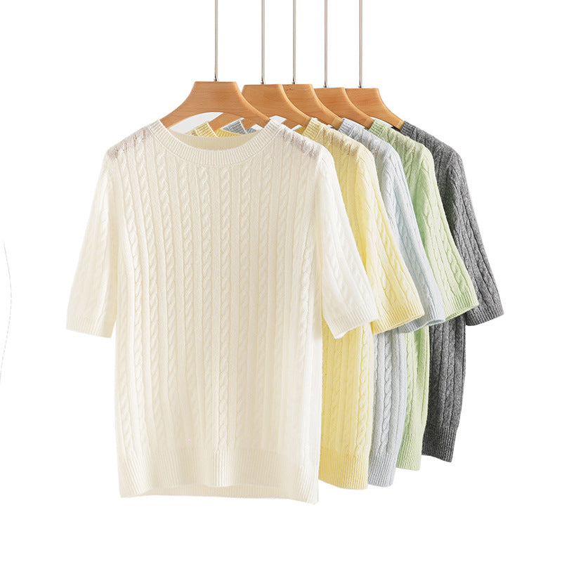 Damen Kurzarm-Strickpullover mit Zopfmuster und feinem Rundhalsausschnitt Echo Archiv