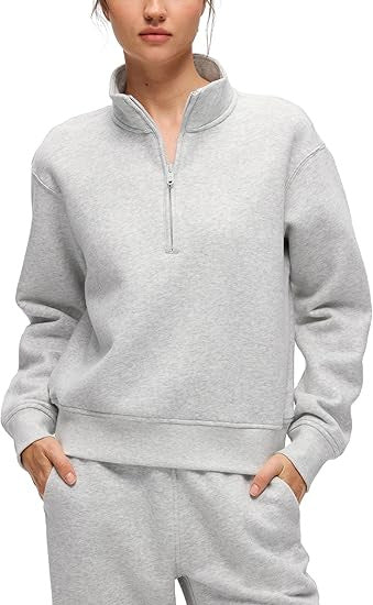 Damen Oversize-Sweatshirt mit halbem Reißverschluss, Stehkragen und Rippbündchen Echoarchiv