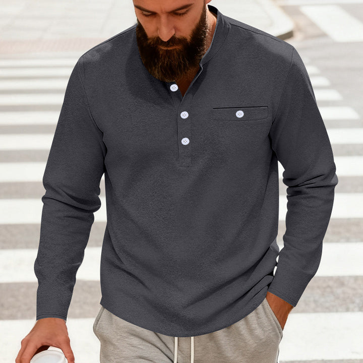 Herren nan lässiges Langarm-Henleyshirt aus Baumwollmischung mit Brusttasche Echo Archiv