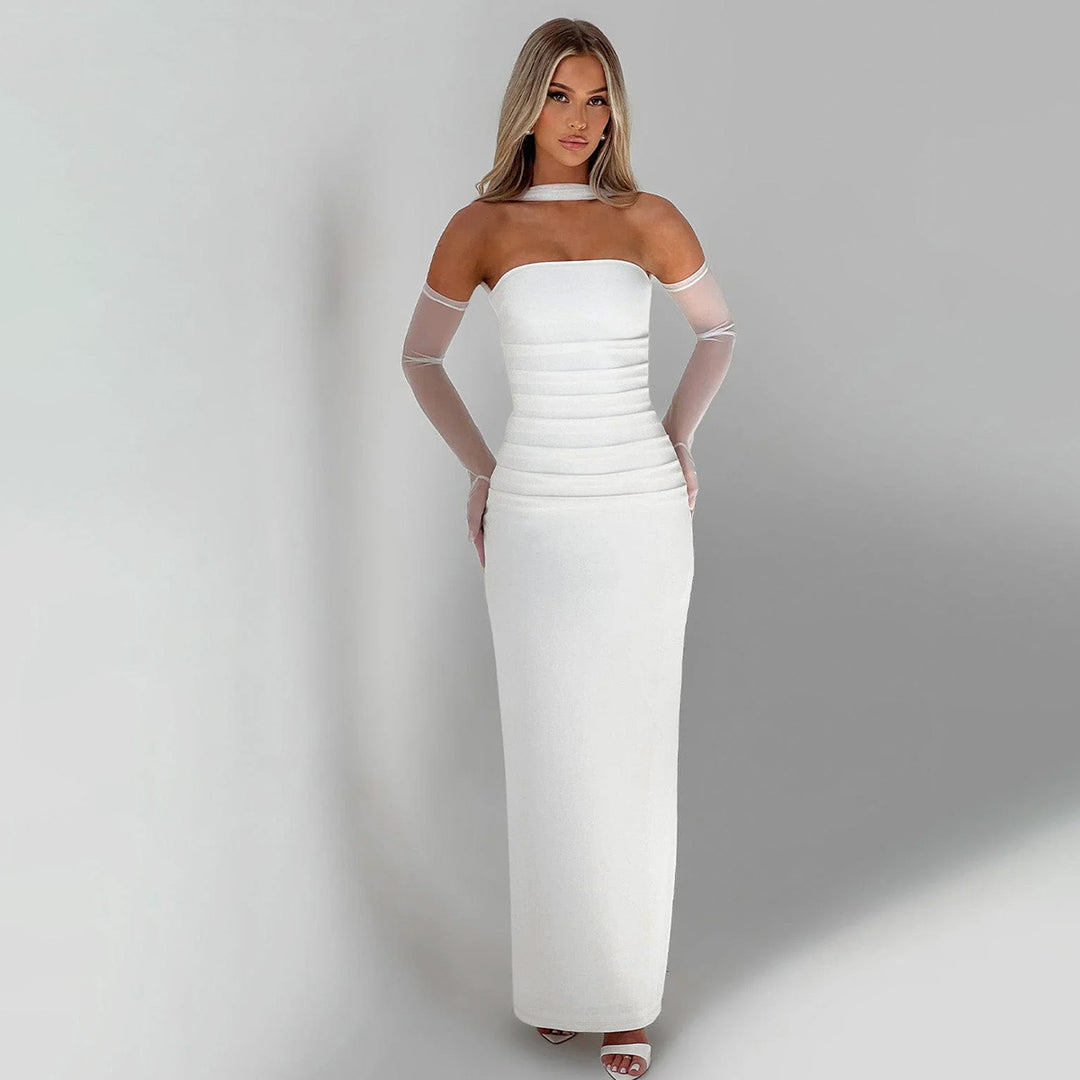 Damen Elegantes schulterfreies Abendkleid mit Flügelärmeln Echo Archiv