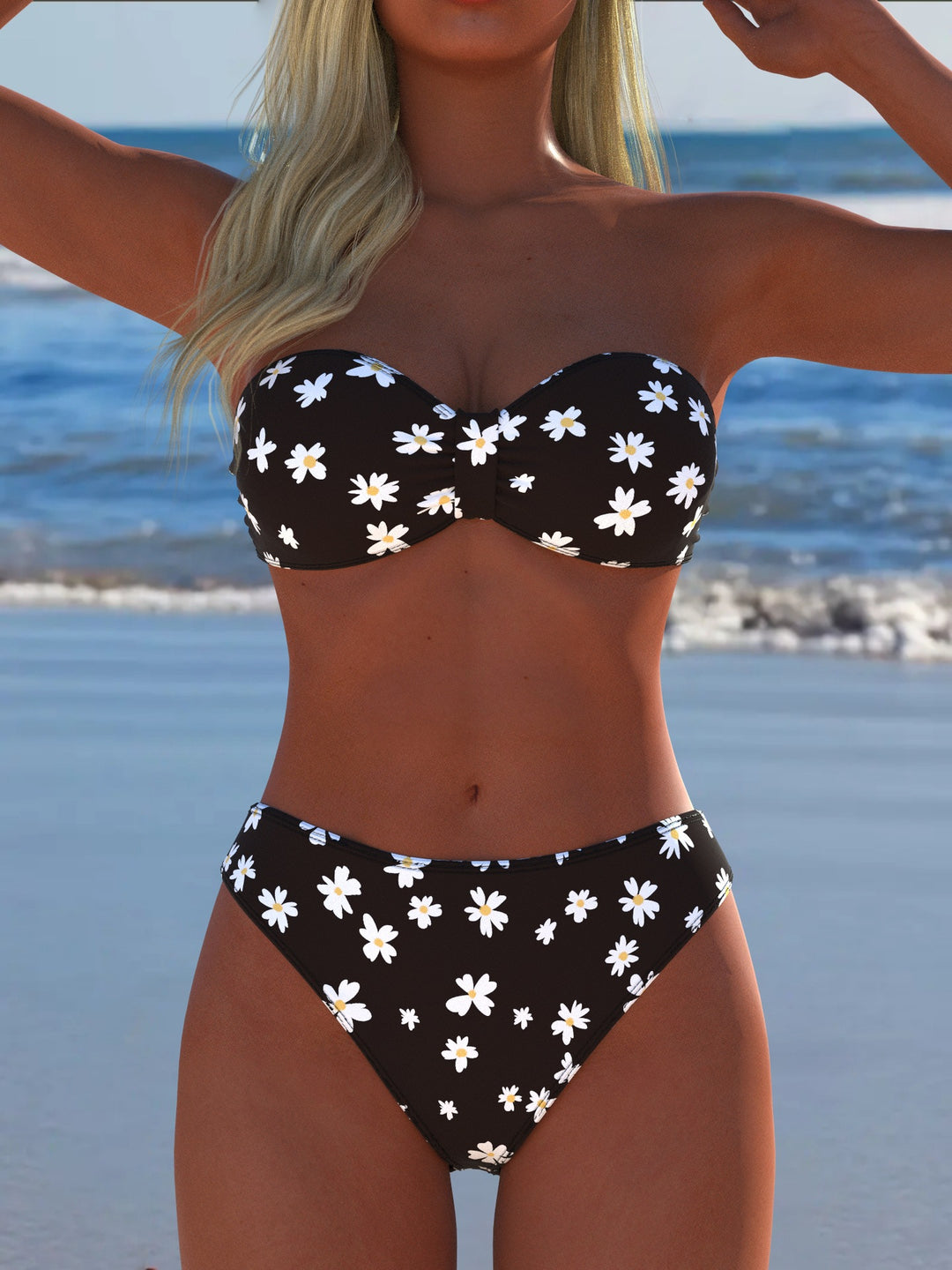 Damen Bandeau-Bikini mit floralem Design und hohem Taillenschnitt Echo Archiv