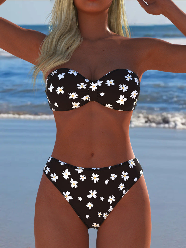 Damen Bandeau-Bikini mit floralem Design und hohem Taillenschnitt Echo Archiv
