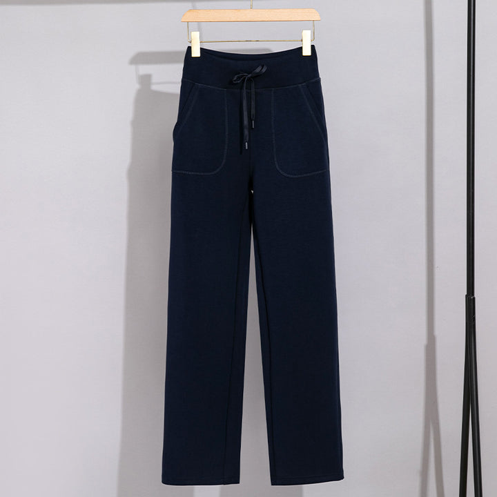 Damen Breite Baumwoll-Frottee-Loungehose mit hohem Bund und Tunnelzug Echoarchiv
