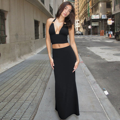 Damen Elegantes Zwei-Teiliges Set aus Crop-Top und Maxirock Echo Archiv