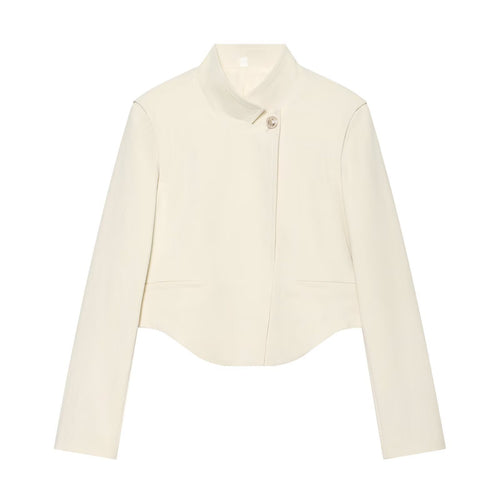 Damen Kurze Tailleurjacke mit Stehkragen, asymmetrischem Saum und Nahttaschen Echo Archiv
