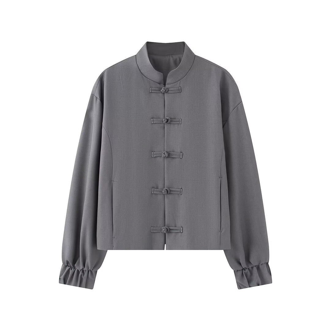 Damen Kurze Boxy‑Jacke mit Stehkragen und Knotenverschluss-Details Echo Archiv