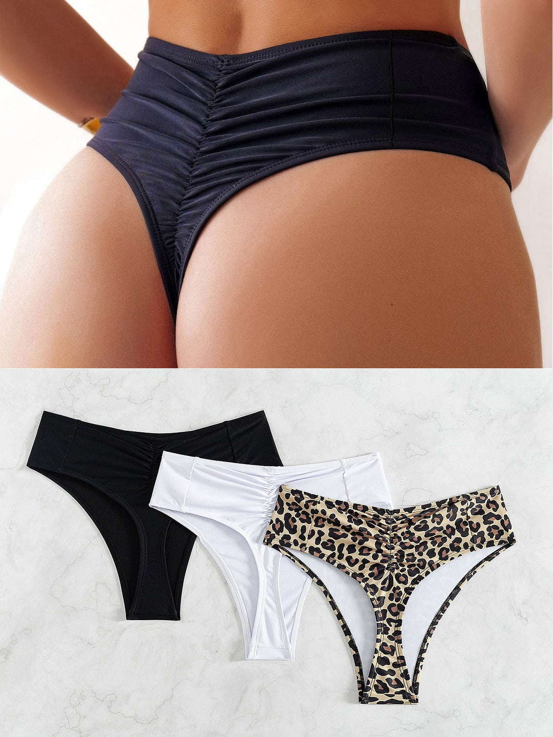 Damen Hochtaillierte Bikini-Hose mit elegantem Rüschendesign Echoarchiv