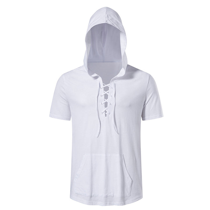 Herren Kurzarm-Hoodie mit lässigem Lacing-Design und praktischer Kängurutasche Echoarchiv