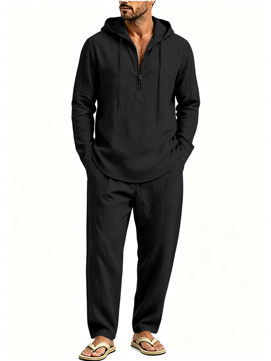 Herren Lässiges Lounge-Set mit Halbzip-Kapuzenpullover und locker sitzender Freizeit-Hose Echoarchiv