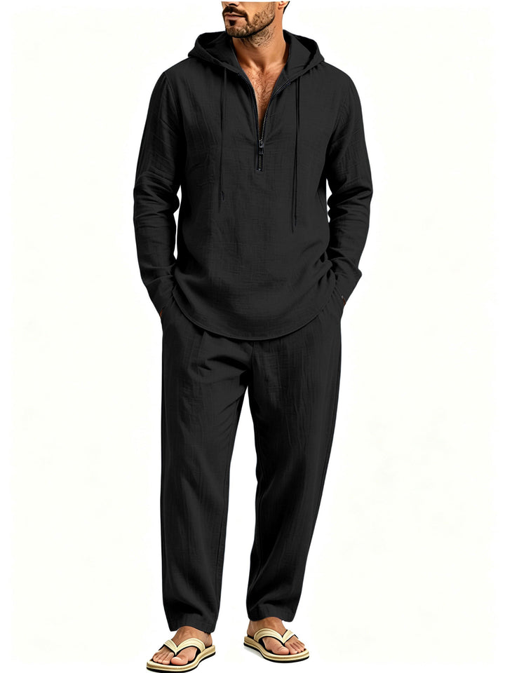 Herren Lässiges Lounge-Set mit Halbzip-Kapuzenpullover und locker sitzender Freizeit-Hose Echoarchiv