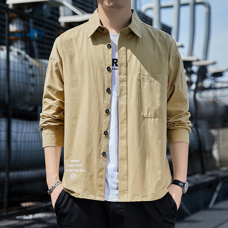 Herren Oversized-Hemdjacke im Casual-Worker-Stil mit Brusttasche und durchgehender Knopfleiste Echoarchiv