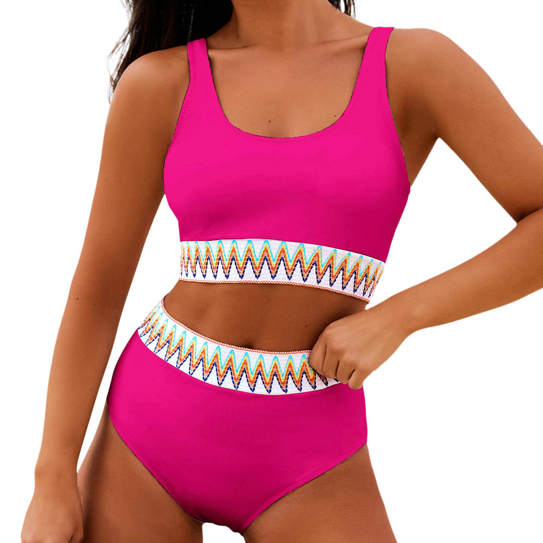 Damen Hoch tailliertes Bikini-Set mit modischem gestreiftem Bund Echo Archiv