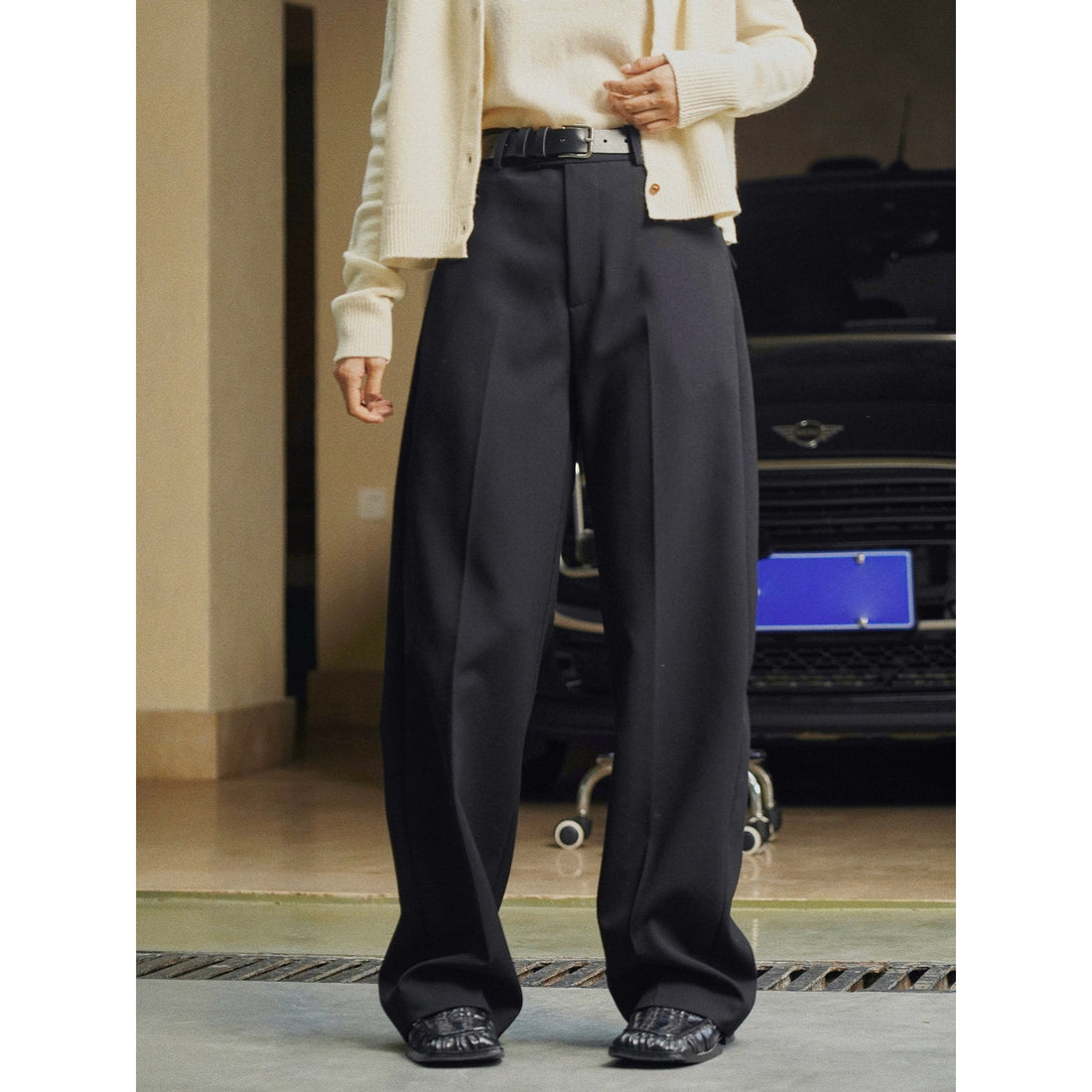 Damen Weite Bundfalten-Palazzohose mit hoher Taille und Bügelfalte Echoarchiv