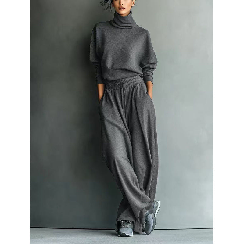 Damen Strick-Loungewear-Set mit Rollkragen und weiten Palazzo-Hosen – Élanora