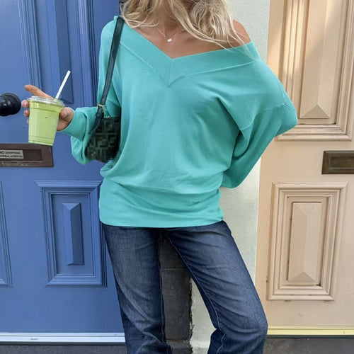 Damen Oversized Sweatshirt mit V-Ausschnitt und Ballonärmeln Echo Archiv