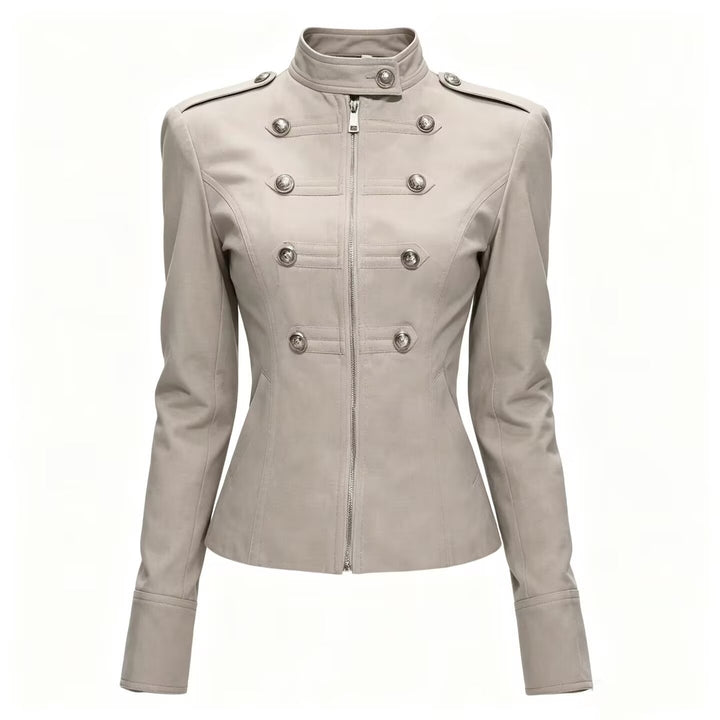 Damen Taillierte Military‑Inspired Jacke mit Stehkragen, Zierknopfreihe und Reißverschluss Echo Archiv