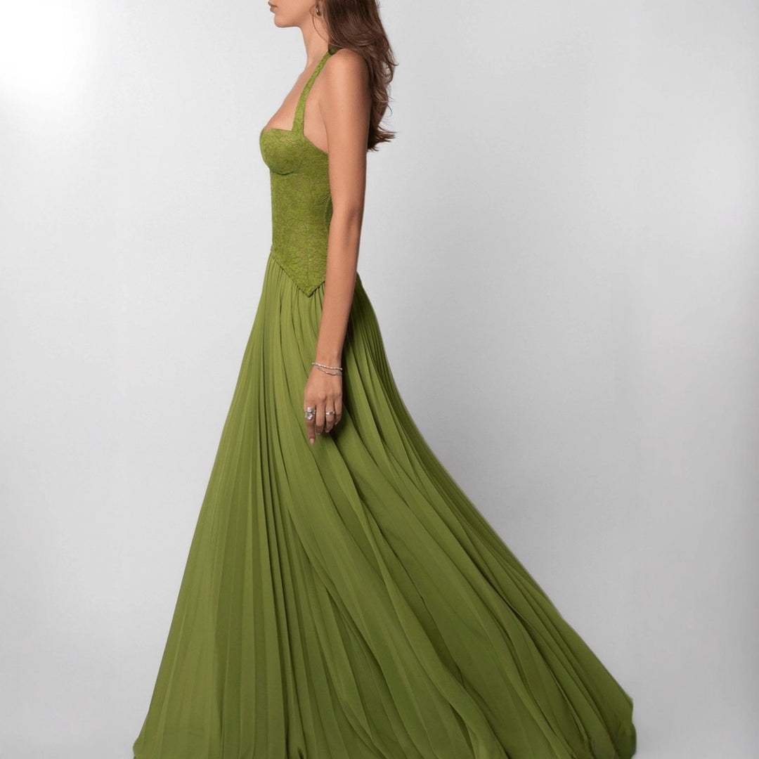 Damen nan Neckholder-Korsettkleid mit Spitzen-Corsage und fließendem Plisseerock Echo Archiv