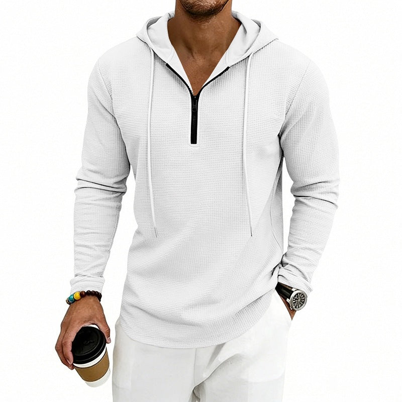 Herren Lässiges Waffelstruktur-Hoodie mit halbem Reißverschluss und Kapuze Echoarchiv