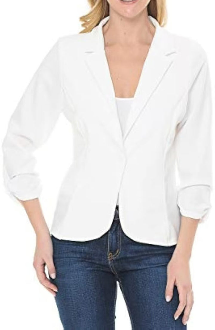 Damen taillierter Jersey-Blazer mit Ein-Knopf-Verschluss und dreiviertelärmeln – Valéne