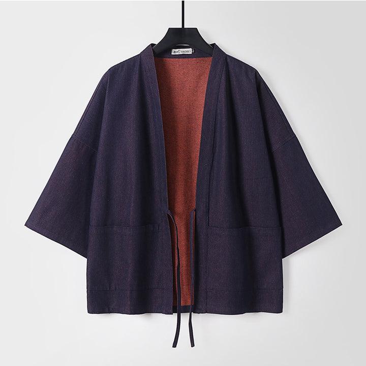 Unisex Leichte Denim-Kimono-Jacke mit kontrastfutter und Bindeband Echoarchiv