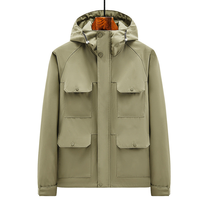 Herren Outdoor-Jacke mit multifunktionalen Taschen und verstellbarem Kapuzenkragen Echoarchiv