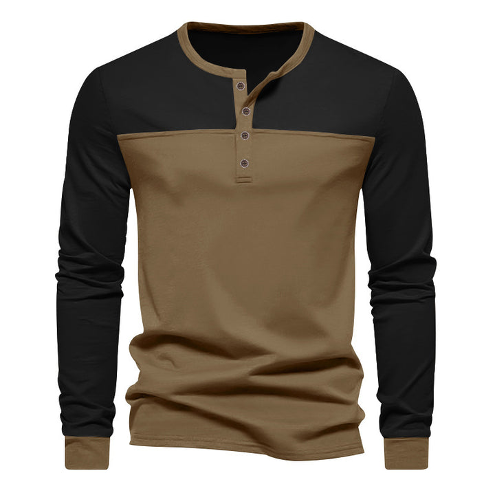 Herren nan zweifarbiges Langarmshirt im Henley-Stil mit Schulterpasse, kurzer Knopfleiste und Rippbündchen Echo Archiv
