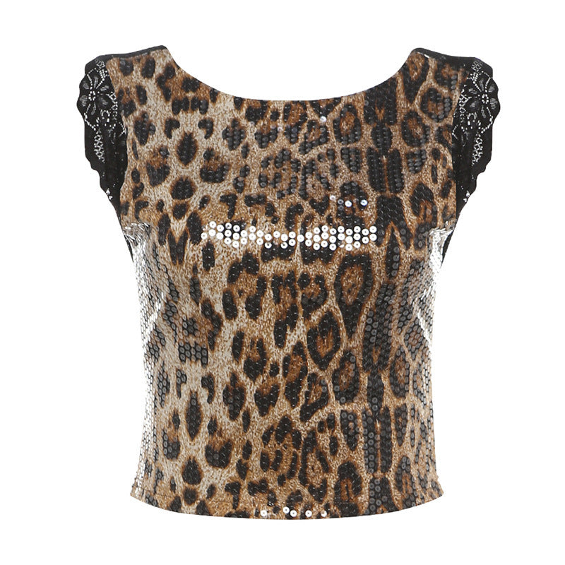 Damen Elegantes Leopardenmuster Kleid mit Glitzersteinen Echo Archiv