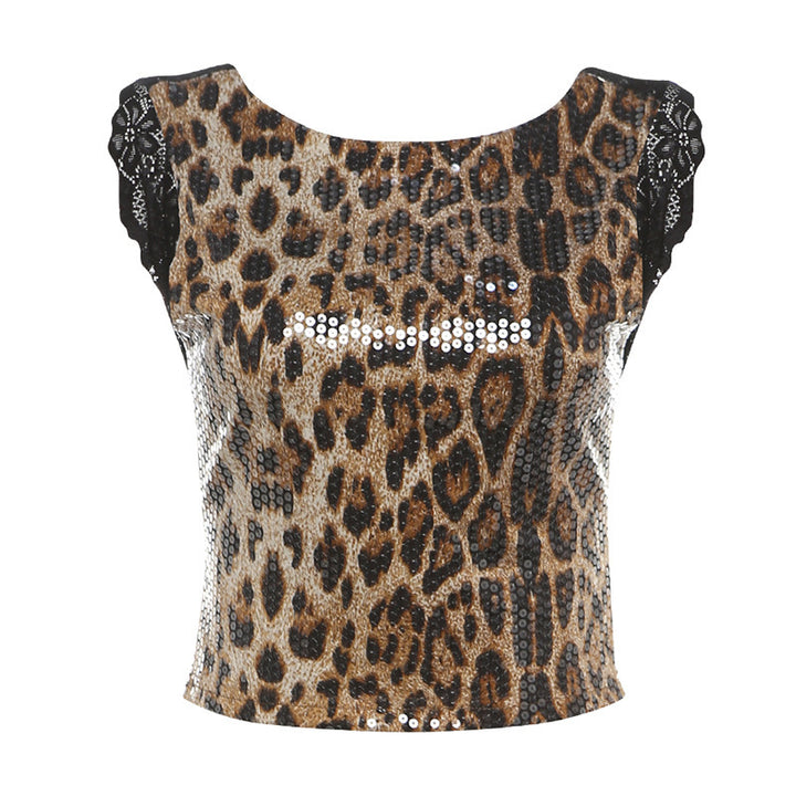 Damen Elegantes Leopardenmuster Kleid mit Glitzersteinen Echo Archiv