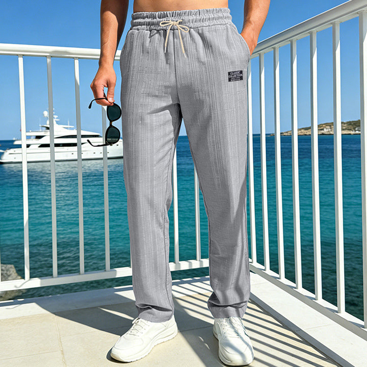 Herren Relaxed-Freizeithose mit Leinenoptik, elastischem Bund und Kordelzug Echoarchiv