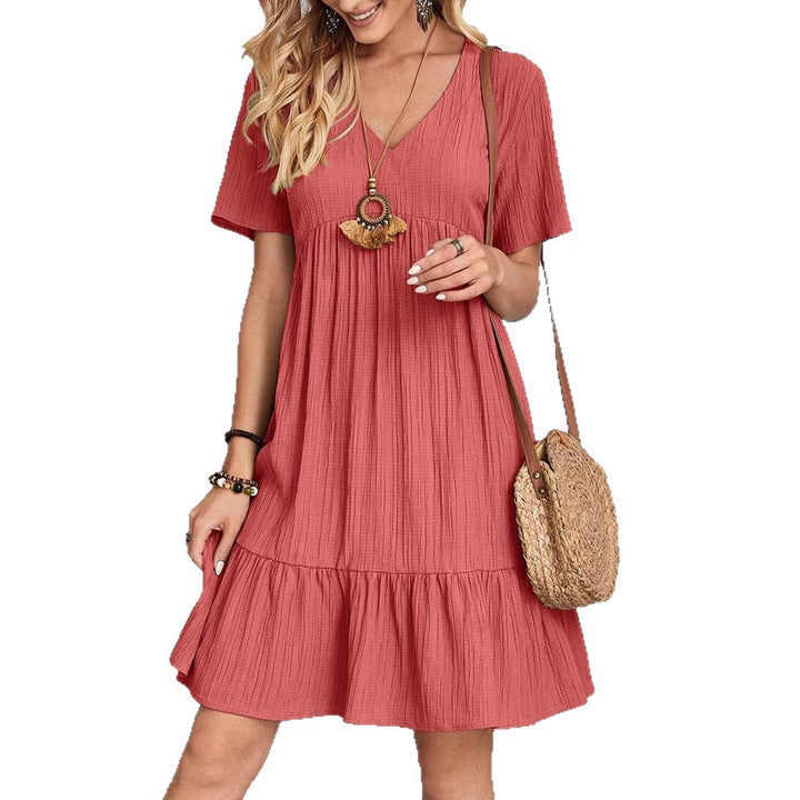 Damen nan Crinkle-Sommerkleid mit V-Ausschnitt, Empirenaht und Volant-Saum Echo Archiv