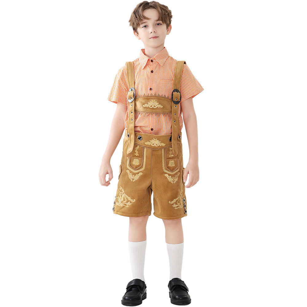 Unisex nan traditionelle Kinderlederhose mit verstellbaren Hosenträgern und aufwendiger Stickerei Echo Archiv