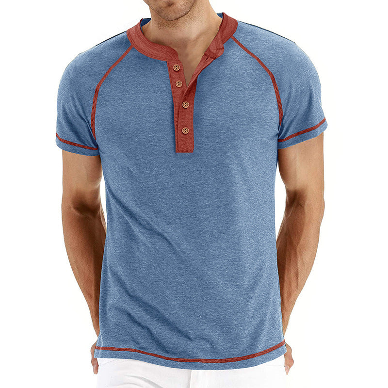 Herren Kurzarm-Henley-Shirt mit kontrastierenden Details und bequemer Passform Echoarchiv