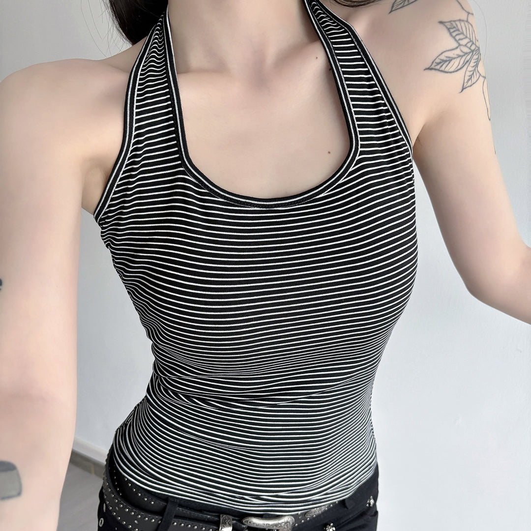 Damen Sportliches Haltertop mit breitem Kragen und feinen Streifen Echo Archiv