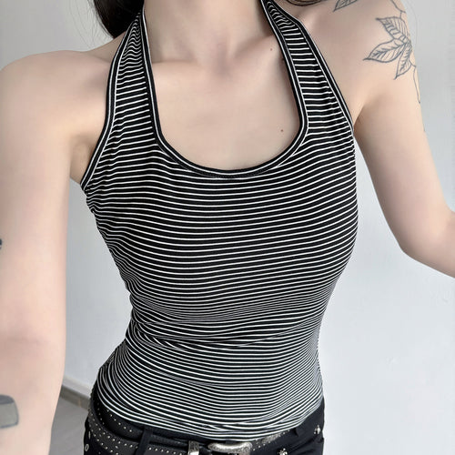 Damen Sportliches Haltertop mit breitem Kragen und feinen Streifen Echo Archiv