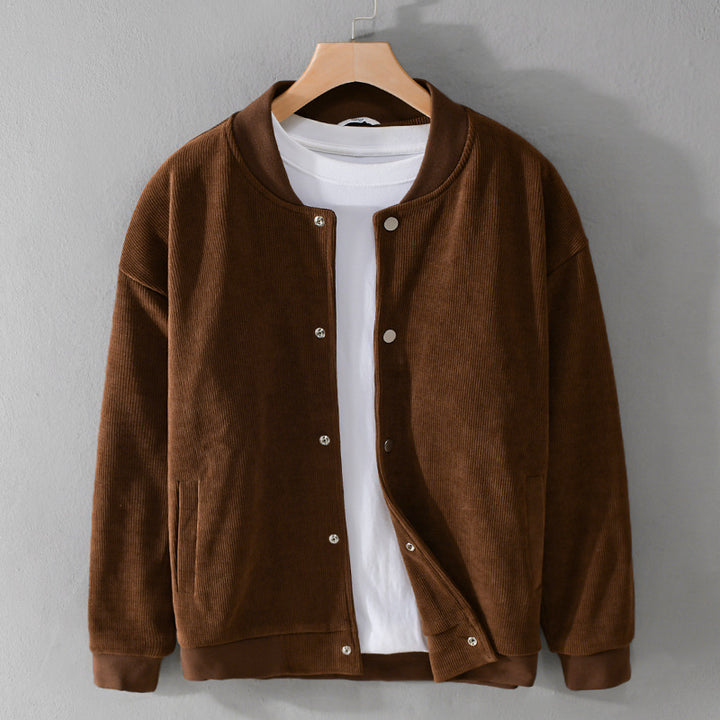 Herren Cord-Collegejacke mit Druckknopfleiste und Rippbündchen Echoarchiv